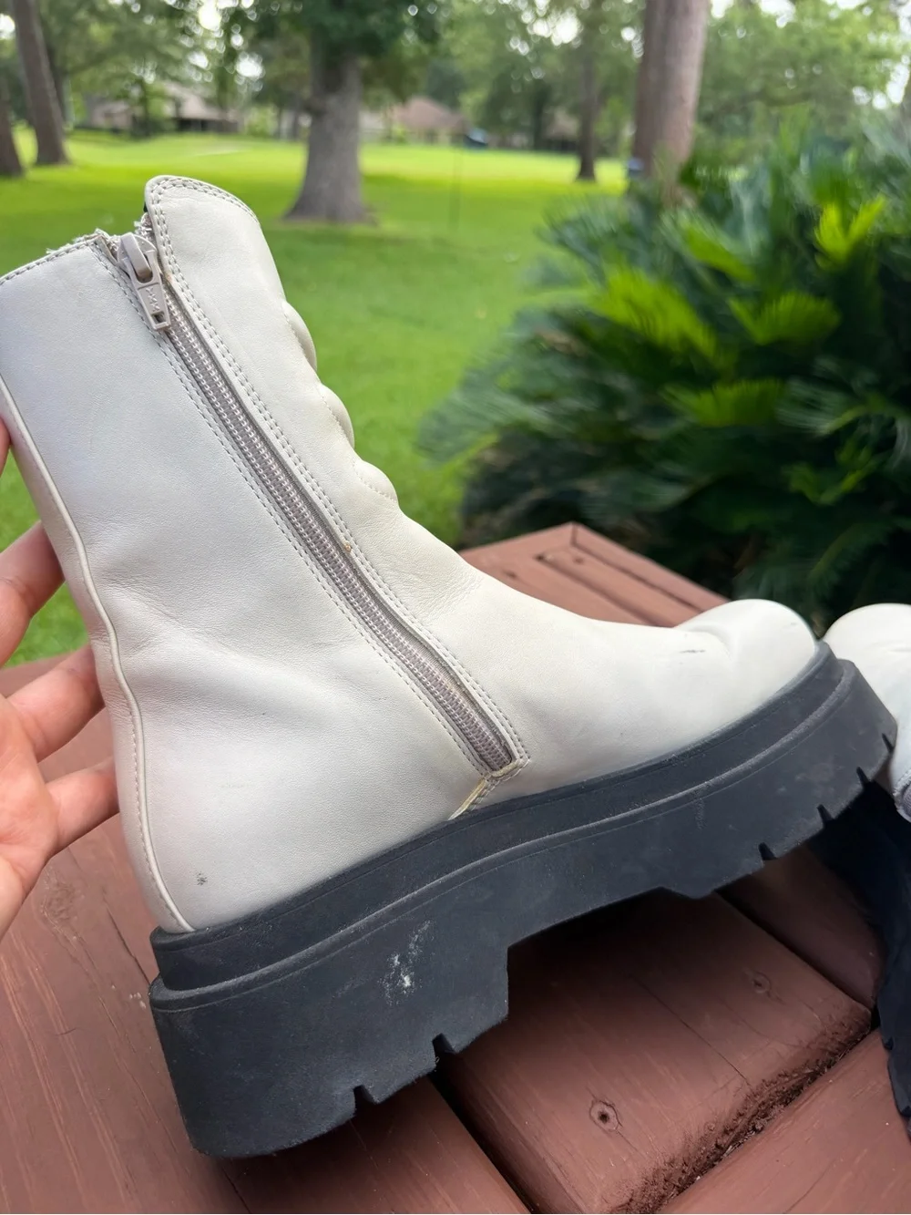 Miista Anouk Off-White Leather Platform Lug Sole Ankle Boots 7.5 $395